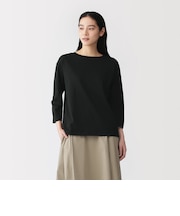 婦人 天竺編みボートネック七分袖Tシャツ