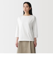 婦人 天竺編みボートネック七分袖Tシャツ