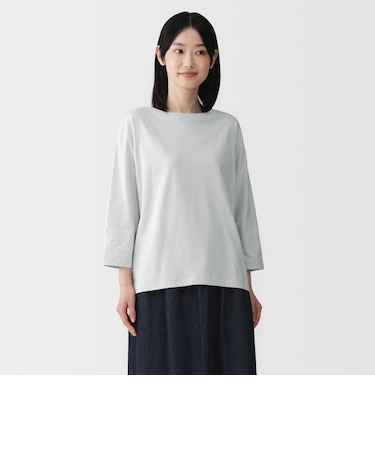 婦人 天竺編みボートネック七分袖Tシャツ