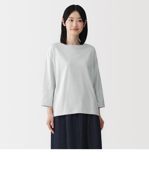 婦人 天竺編みボートネック七分袖Tシャツ