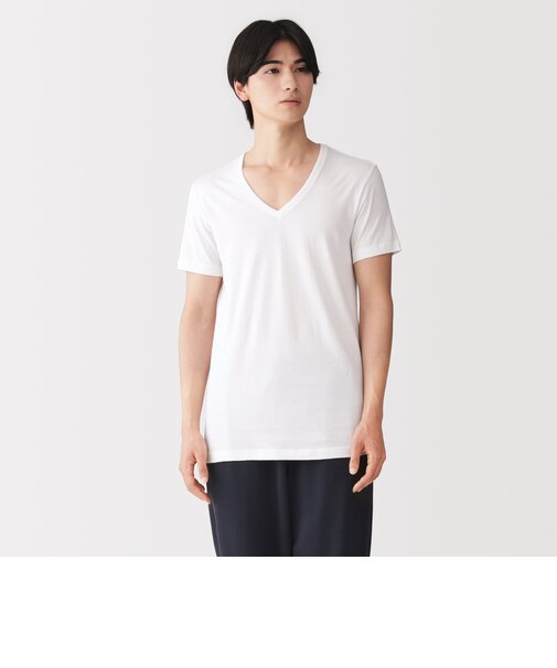 紳士 脇に縫い目のない 2枚組 Vネック半袖Tシャツ