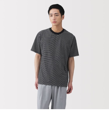 紳士　天竺編みクルーネック半袖Ｔシャツ（ボーダー）