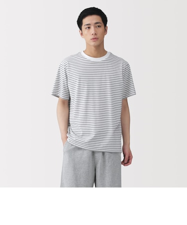 紳士 天竺編みクルーネック半袖Tシャツ(ボーダー)