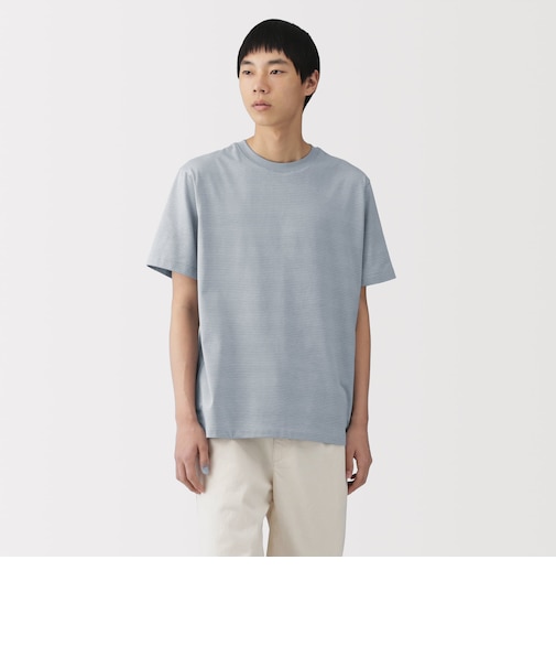 紳士 天竺編みクルーネック半袖Tシャツ(ボーダー)