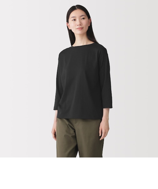 婦人 天竺編みボートネック七分袖Tシャツ