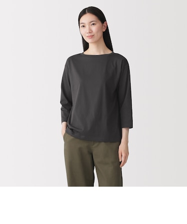 婦人 天竺編みボートネック七分袖Tシャツ
