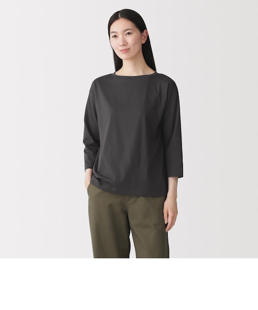 婦人 天竺編みボートネック七分袖Tシャツ