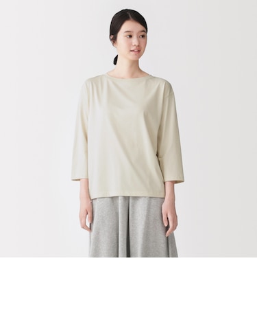 婦人 天竺編みボートネック七分袖Tシャツ