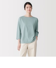 婦人 天竺編みボートネック七分袖Tシャツ