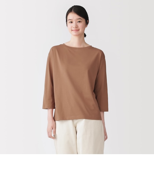 婦人　天竺編みボートネック七分袖Ｔシャツ