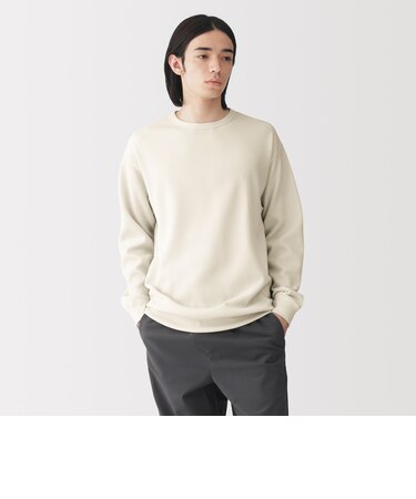 紳士　素材に還るワッフル編みクルーネック長袖Ｔシャツ