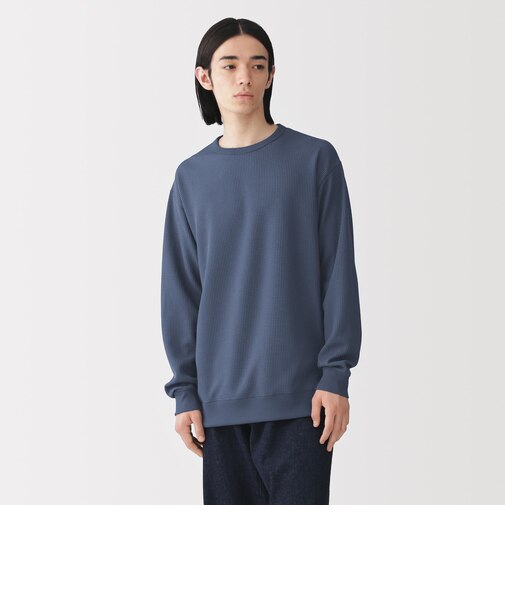 紳士　素材に還るワッフル編みクルーネック長袖Ｔシャツ