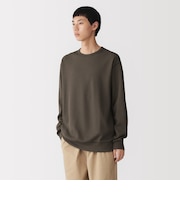 紳士 素材に還るワッフル編みクルーネック長袖Tシャツ