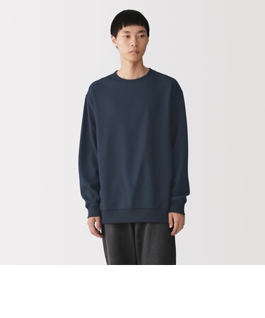 紳士　素材に還るワッフル編みクルーネック長袖Ｔシャツ
