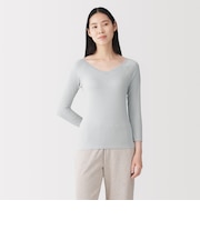 婦人 着るスキンケア レース付き バレエネック八分袖Tシャツ