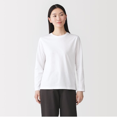 婦人 天竺編みクルーネック長袖Tシャツ