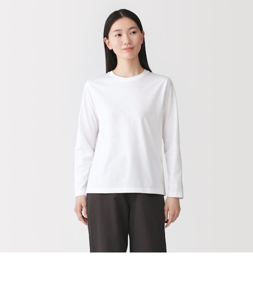 婦人 天竺編みクルーネック長袖Tシャツ