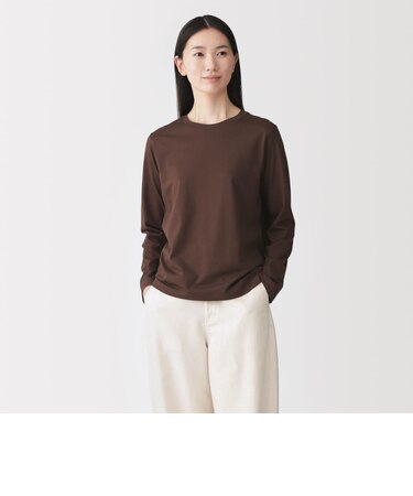 婦人 天竺編みクルーネック長袖Tシャツ