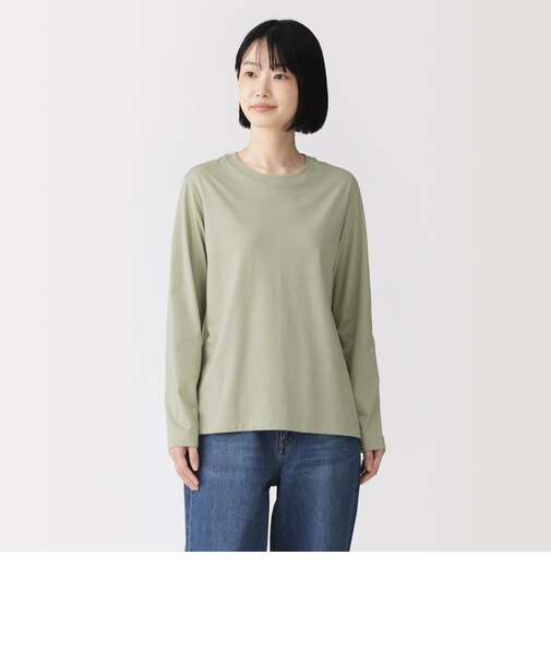 婦人 天竺編みクルーネック長袖Tシャツ