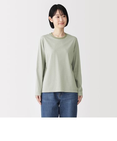 婦人 天竺編みクルーネック長袖Tシャツ