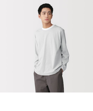 紳士 天竺編みクルーネック長袖Tシャツ(ボーダー)