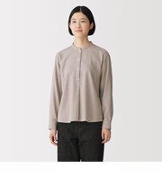 婦人 両面起毛 甘撚りフランネル スタンドカラー長袖ブラウス