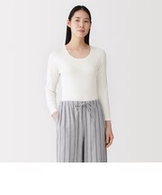 婦人 あったか綿 厚手 Uネック八分袖Tシャツ