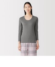 婦人 あったか綿 厚手 Uネック八分袖Tシャツ