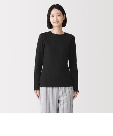 婦人　あったか綿　厚手ジャカード　クルーネック長袖Ｔシャツ