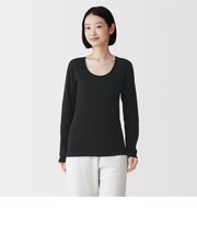 婦人　あったか綿　厚手ジャカード　Ｕネック長袖Ｔシャツ