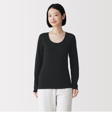 婦人　あったか綿　厚手ジャカード　Ｕネック長袖Ｔシャツ