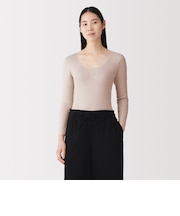 婦人 あったか綿 Uネック八分袖Tシャツ