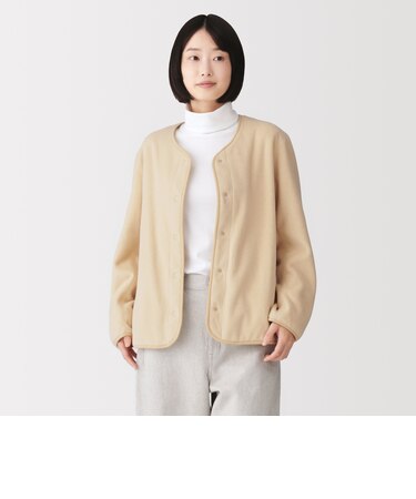 婦人 素材に還るフリースカーディガン