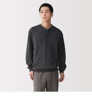 紳士　素材に還るワッフル編みヘンリーネック長袖Ｔシャツ