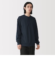 紳士 素材に還るワッフル編みヘンリーネック長袖Tシャツ