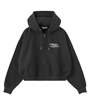 RHINESTONE LOGO SHORT ZIP UP HOODIE