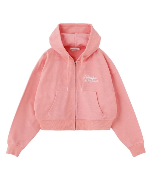 RHINESTONE LOGO SHORT ZIP UP HOODIE