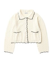 OPEN COLLAR CONTRAST TRIM KNIT CARDIGAN