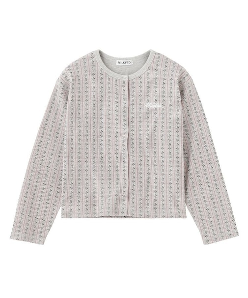 STRIPED FLOWER WAFFLE CARDIGAN