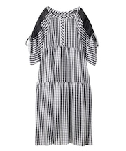 SHOULDER MESH GINGHAM CHECK DRESS