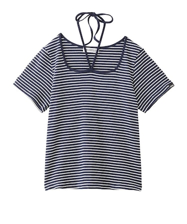 STRIPED SQUARE HALTER NECK TOP