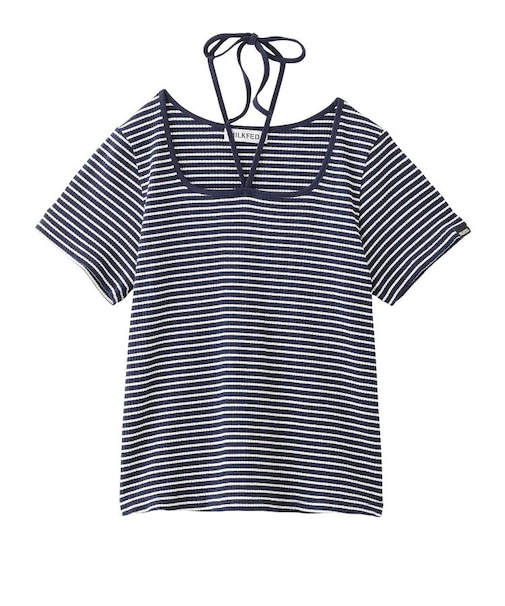 STRIPED SQUARE HALTER NECK TOP