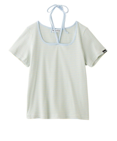 STRIPED SQUARE HALTER NECK TOP