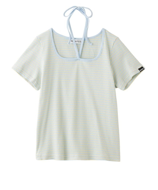 STRIPED SQUARE HALTER NECK TOP