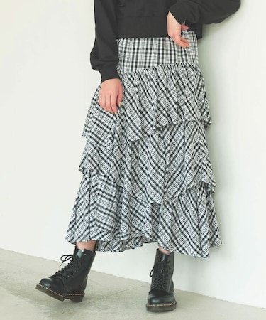 PLAID TIERED SKIRT