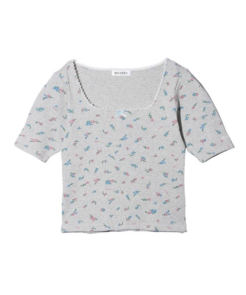 FLORAL PATTERN SQUARE NECK TOP