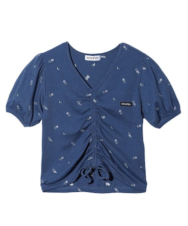FLOWER EMBROIDERY SHIRRING S/S TOP