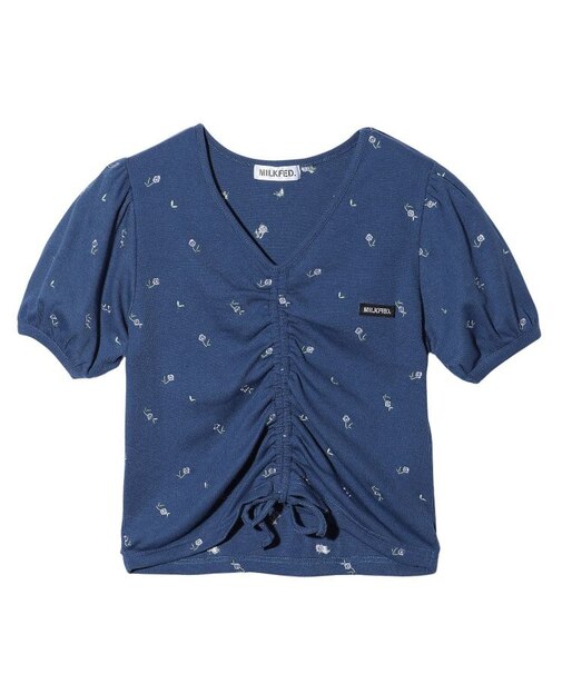 FLOWER EMBROIDERY SHIRRING S/S TOP