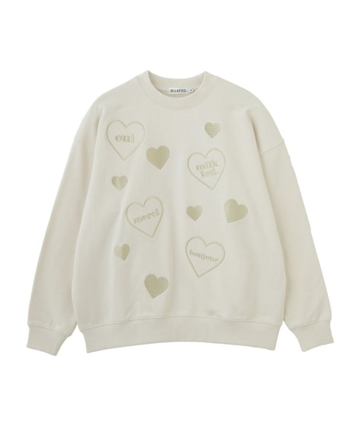 HEARTS EMBROIDERY SWEAT TOP