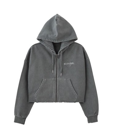 HEART MOTIF FADED CROPPED ZIP UP HOODIE